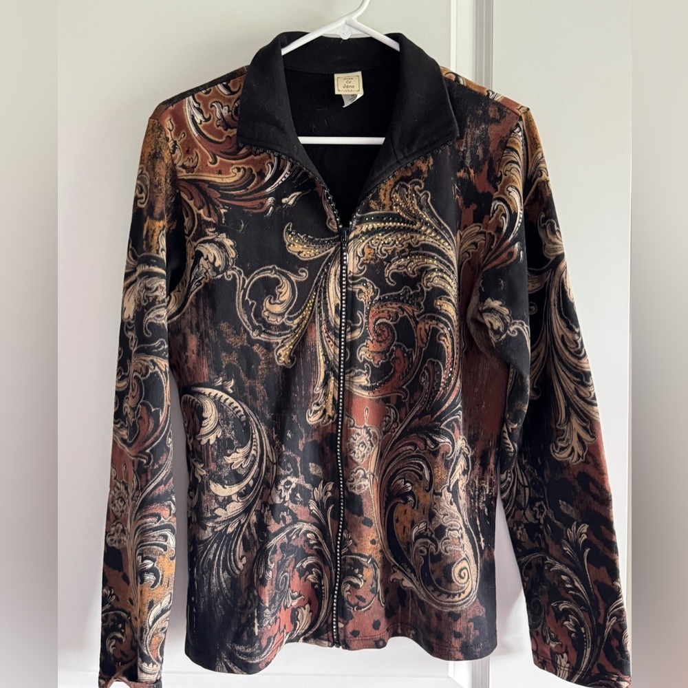 Vintage Y2K Jess & Jane Hoodie Floral Full Zip Sweatshirt Jacket Size Medium